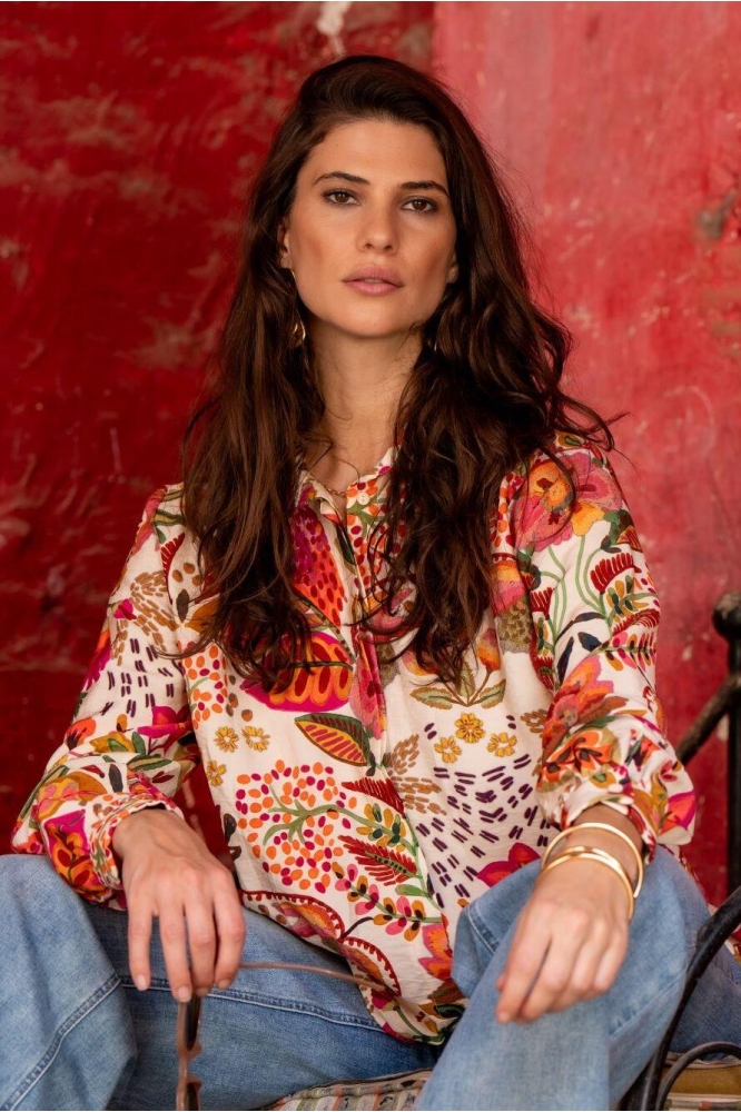 BLOUSE BOHEMISCHE PRINT 53255 20 Green/Orange